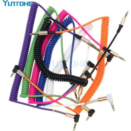 Wholesale 2M 3.5mm Male To Male Gold Plated 90 Degree Angle Spring Audio Cable for Iphone Samsung Htc for Mp3 Headphone