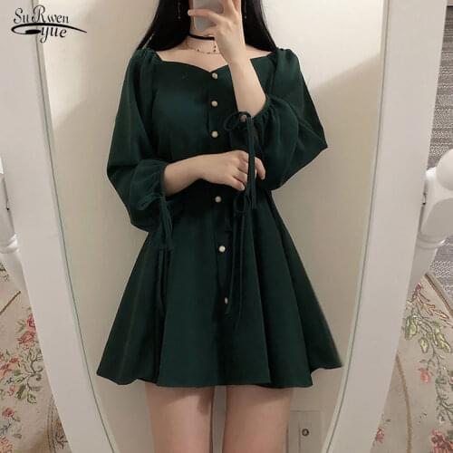 2021 Autumn Long Sleeve Sweet Vneck Dress A Line Dresses Women Fashion Japanese Style Dress Party Mini Button Vintage Dress 9819