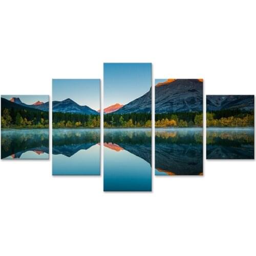 Lake Mountains Reflection Canvas Prints Painting Living Room Wall Art 5 Pieces Pictures Modular Poster Home Decor
