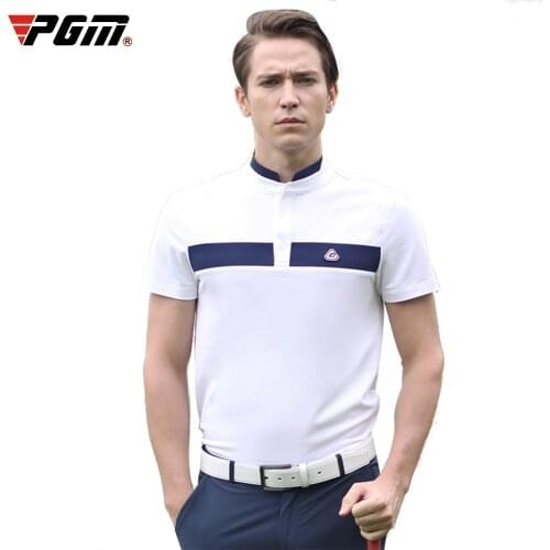 PGM Summer golf clothing mens short-sleeved t-shirt Korean Fabric Quick Dry shirt mens horizontal stripe Stand Collar shirts