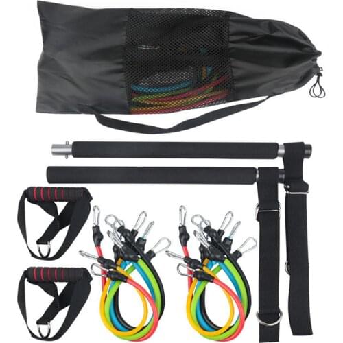 Fitness Pilates Bar With Yoga Resistance Bands Portable TPE Elastic Rope Tensioner Strength Training For Fitness Equipment Set