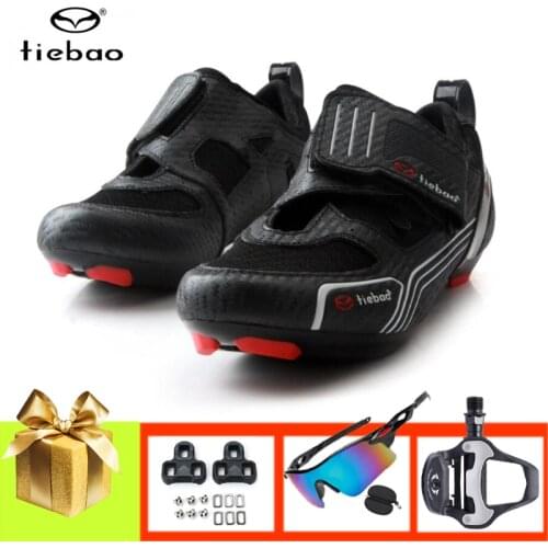 Tiebao Professional Cycling Shoes Road Triathlon Men Women Outdoor Ultra-light Breathable Racing Bicycle Sneakers Add Pedals