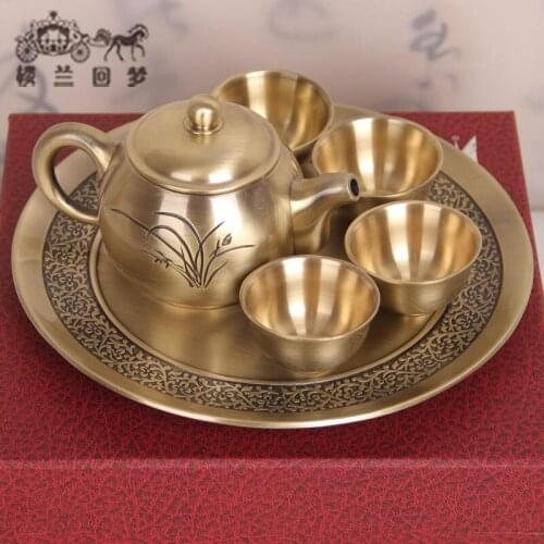 Origin of India handemade copper mini Kungfu tea cup pot tray gift practical leak proof creative teacup teapot maker set