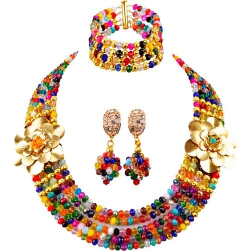 Multicolors African Beads Jewelry Set Crystal Beaded Nigerian Wedding Necklace Party Jewelry Sets 5LDH07