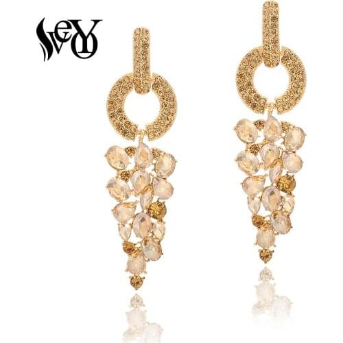 VEYO Elegant Round Rhinestone Drop Earrings Fashion Jewelry Crystal Earrings for Women Gift Free shipping