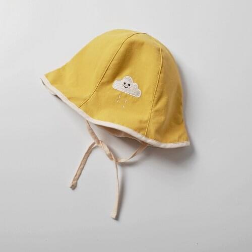 Bucket Hat Girl Summer Sun Beach Cap UV Protection Witn Strap Cloud Embroidery Breathable Holiday Outdoor Accessory