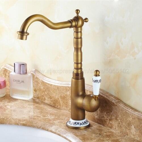 Single Handle Mixer Tap Bathroom & Kitchen Sink Water Faucet Antique Brass Rotable Basin Faucet Taps znf509