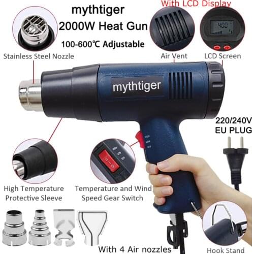 220V Heat Gun 2000W Electric Hot Air Gun Variable 2 Temperatures Industrial Power Tool Heating element thermal film car plastic