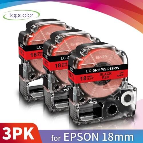 Topcolor 3PK 18mm SC18RW Compatible Epson Label Tape KingJim Label Printer Black on Red LK-5RBP for Epson Labeller LW 1000P 400