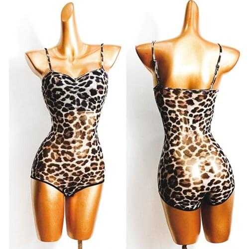 Latin Dance Leotards Women Sexy Halter Leopard Print Tops Samba Cha Cha Ballroom Tap Performance Practice Dresses Ladies VDB2577