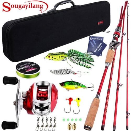 Sougayilang Baitcsting Rod Full Kit 4 Section M Power Carbon Fiber Casting Reel Set 100M Fishing Line Lures Hooks Combo Pesca