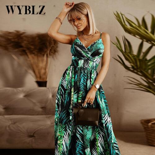 WYBLZ Summer Women Dresses 2021 New Fashion Sexy Maxi Boho Style Print Party Dress Deep V Neck Backless Long Dress Vestidos