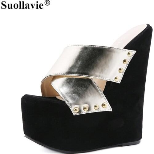 Suollavie 2021 New Colors-block Rivet Women Sandals High-heeled Wedges Summer Party Shoes Size 35-42