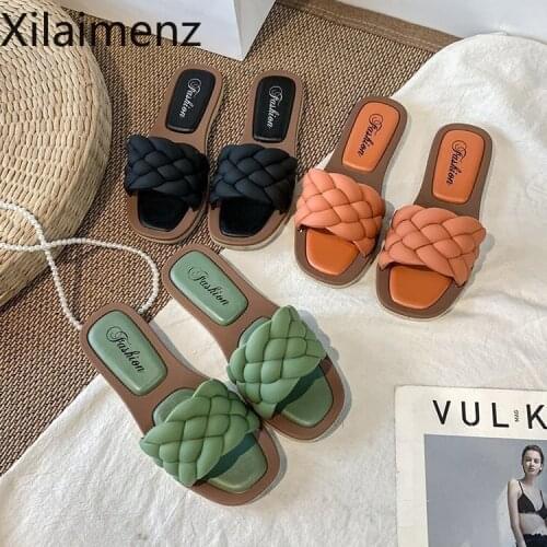 2021 New Women Slippers Fashion Weave Flat Sandal Ladies Outdoor Beach Lady Shoes Home Lovely Casual Office Female Flip Flops