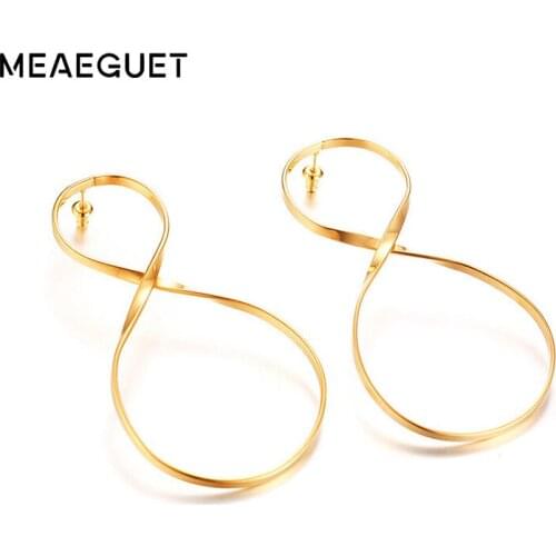 Geometric Big Infinity Women Earrings Gold Color Stainless Steel Long Drop Female Earring Brincos Studs Aretes Jewelry