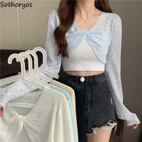 Women Designer Shrugs Solid Breathable Sun-proof Sweet Girls Crop Top Soft Slender Fresh Candy Color Students V-neck Trendy New