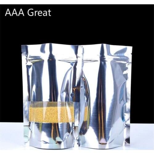 100Pcs/Lot Glossy Silver Aluminum Foil Window Ziplock Bag Stand Up Silver Plastic Powder Coffee Chocolate Gift Packing Bags New