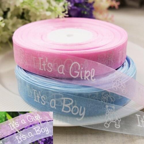 25mm 5yard It is a Boy Girl Printed Ribbon Baby Shower Christening Satin Ribbon Gift Packing DIY Crafts Christmas Ribbons