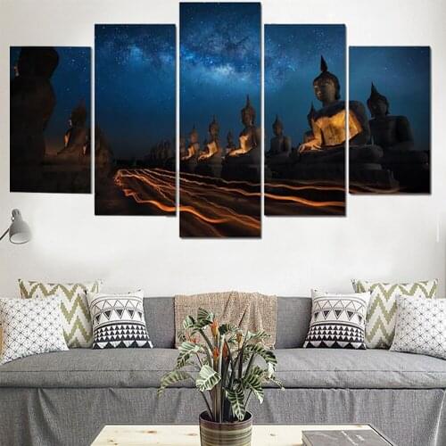 5 Pieces Wall Art Canvas Painting Buddha Religious Poster Night Starry Sky Modern Decoration Modular Pictures Living Room Home