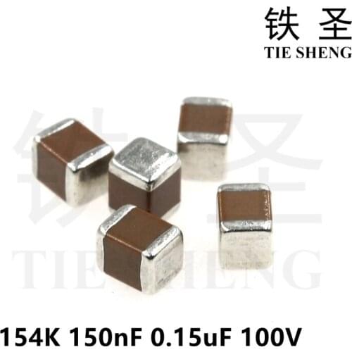 50pcs 1210 154K 150nF 0.15uF 100V X7R 10% SMD Thick Film Chip Multilayer Ceramic Capacitor