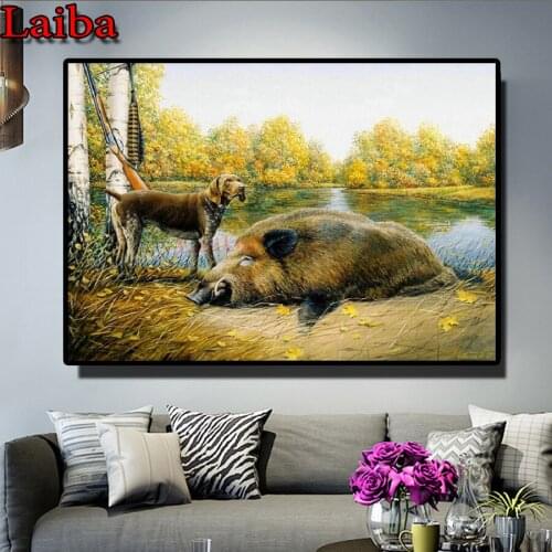 5D DIY Diamond embroidery Wild boar full square Diamond Painting Cross Stitch dog hound scenery Diamond Rhinestone Home Decor