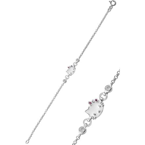 925 sterling Silver Female Child Baby White Cabochons Cat Model Bracelet