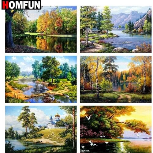HOMFUN Full Square/Round Drill 5D DIY Diamond Painting "Tree creek landscape" Embroidery Cross Stitch 5D Home Decor Gift