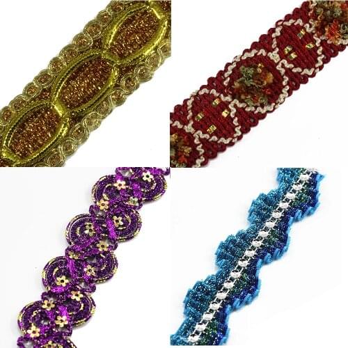 Beaded Glitter Purple Sequin Fabric Braided Applique Decorated Lace Ribbon Trim Sewing Supplies 5yard/T778