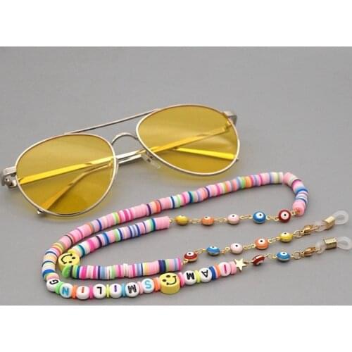 New Bohemia Colorful Soft Pottery Smiling Face Sunglasses Chain Mask Chains Women Men Reading Glasses Hanging Neck Glasses Chain