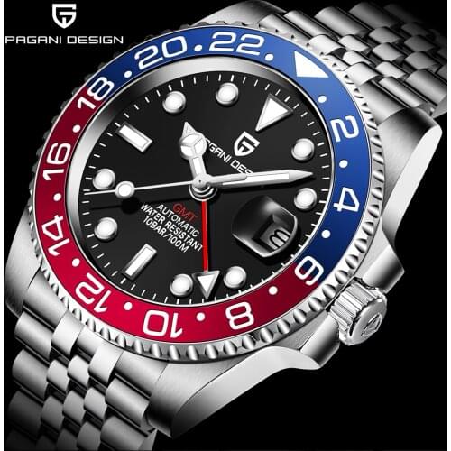 2021 New PAGANI DESIGN Luxury Men GMT Automatic Machinery Watch 40MM Ceramic Bezel Jubilee Strap Sapphire 100M Waterproof Clock