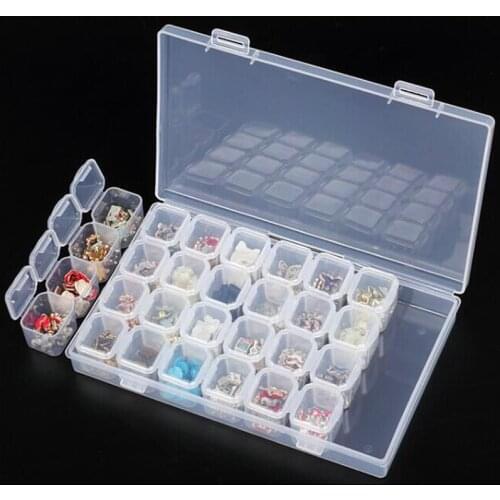28 grids Cover Cases Transparent Mini Container Case Beads Display Rhinestone Jewelry Storage Organizer Holder Nail Art Tool