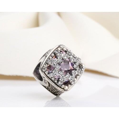 Authentic 925 Sterling Silver Frost beauty Purple snowflake beads Fit Original Charms Bracelet Necklace DIY Jewelry Making