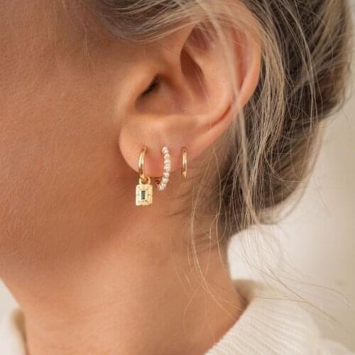 Geometric Rectangle Charm Hoop Earring Classic Antique Simple Women Multi Piercing Jewelry