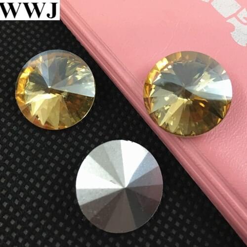 Gold champagne color Rivoli Crystal Fancy Stone Point Back Glass Stone For Jewelry Making 6mm 8mm 10mm 12mm 14mm 16mm 18mm