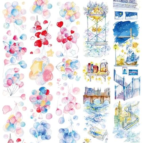 Colourful Balloon Dreamy City PET Washi Tape Bullet Journal Masking Tape Adhesive Tape DIY Scrapbooking Decorative Washi Sticker