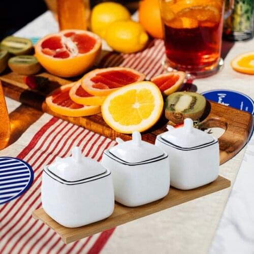 Creative Ceramic Seasoning Can Black Line Square 3 Piece Can Seasoning Box Bottle