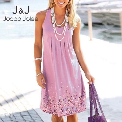 Jocoo Jolee Summer Loose Floral Print Pleated Dress 2021 Sexy Dress Oversized Sundress Women Sleeveless Beach Dress Vestidos