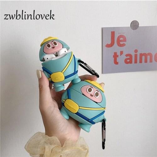 Cute kindergarten backpack little blue man case for airpods 1 2 pro charging case soft silicone wireless bluetooth headset cover