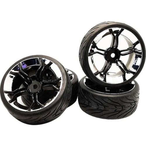 Rim 12mm 1/10 Rubber Tire Wheel Set Model 4pcs MPCK + PP133 Fit 1:10 RC On Road Car