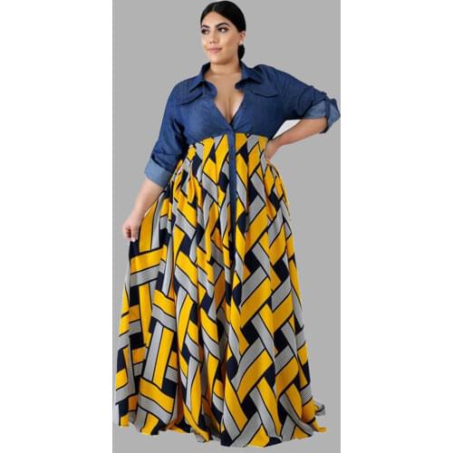 Wholesale Dropshipping Fall Casual Long Sleeve Shirt Dress Lounge Fitted Plus Size Full Length High Waist A-line Dress