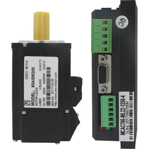 Original JMC 60ASM200+MCAC706 200W 36VDC 0.64N.m NEMA24 Economical AC servo motor drive kit 1250 line 3000rpm