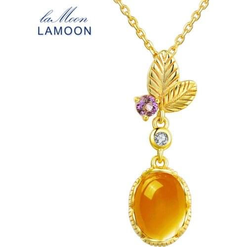 LAMOON 7x9mm 2ct Natural Oval Citrine 925 Sterling Silver Jewelry Chain Pendant Necklace S925 LMNI010
