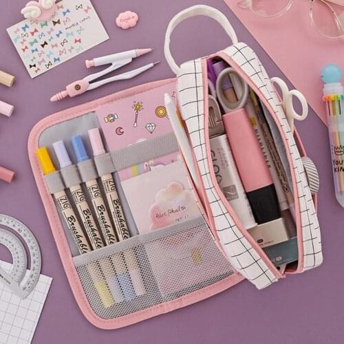Pencil Bag Wear-resistant Durable Zipper Canvas Large Pencil Case for School Pencil Bag