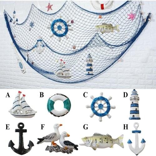 Mediterranean Style Resin Starfish Sailboat Lighthouse Helmsman Anchor Sea Bird Swim Ring Decorative Wall Sticker Ornament