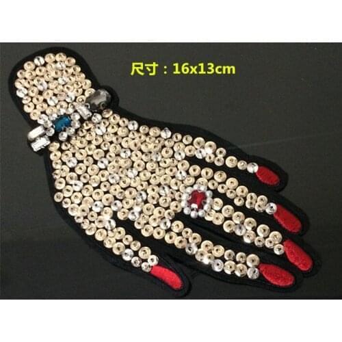 Hand rhinestones beaded patches vintage embroidered fabric applique fashion clothing decoration sew on patch accessories supplie