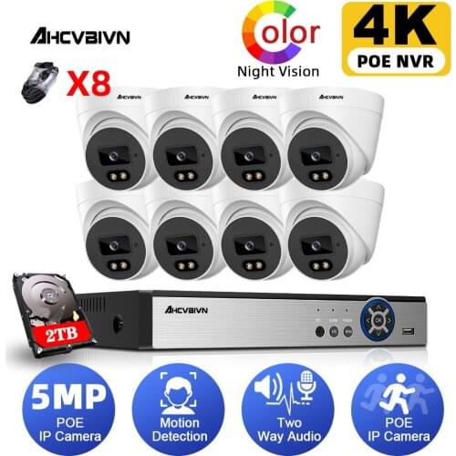 H.265+ 8CH 5MP POE Security System 4K 8CH NVR Kit Two-way Audio IP Camera Outdoor Face Detection CCTV Video Surveillance NVR Set