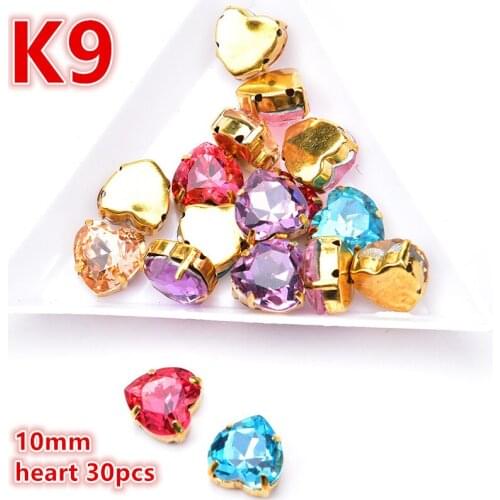 High Quality K9 Rhinestones With Gold Claw Crystal 10mm Heart Shape Glass Strass Mix Color Sew On Dress Diy Accessories Garment