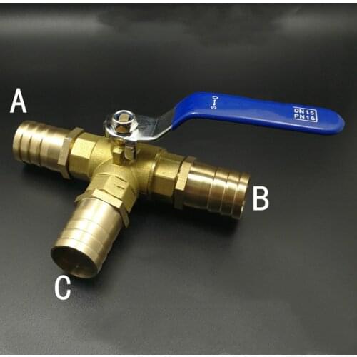 8mm Hose Barb Three Way Tee Type T-Port Brass Ball Valve For Water Oil Air