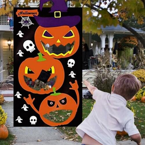 Halloween Pumpkin Felt Banner With 3pcs Bean Bags Hanging Toss Game With For Adults Kids Halloween Party Decor Funny Prop
