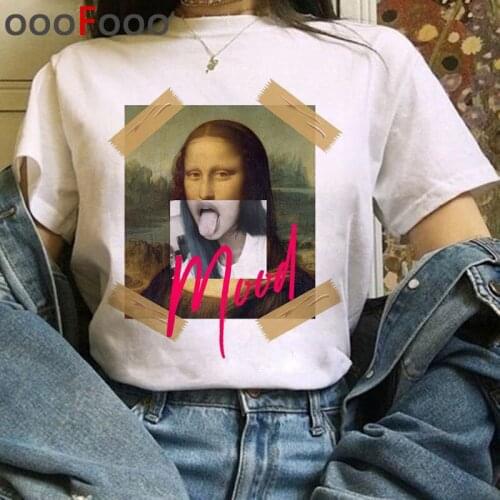 Fashion T shirt Women Funny Mona Lisa Print Short Sleeve O-neck T-shirt 90s Ullzang Tshirt Harajuku Tops Tees Female
